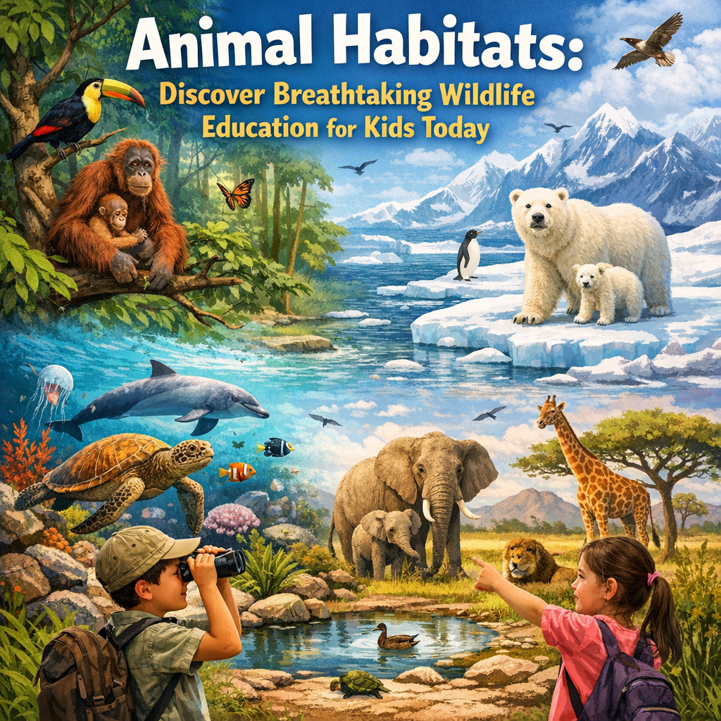 Illustration of Animal Habitats: Discover Breathtaking Wildlife Education for Kids Today