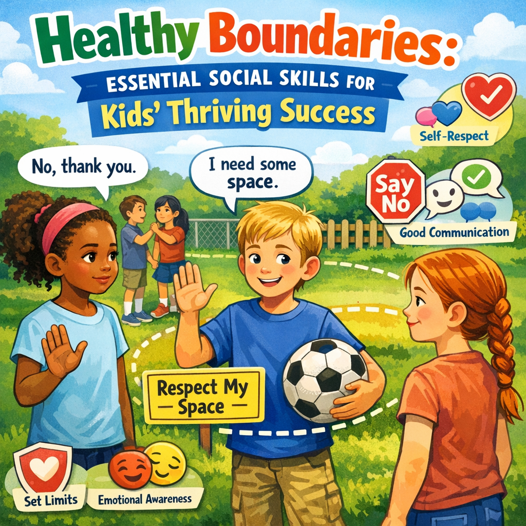 Illustration of Healthy Boundaries: Essential Social Skills for Kids' Thriving Success
