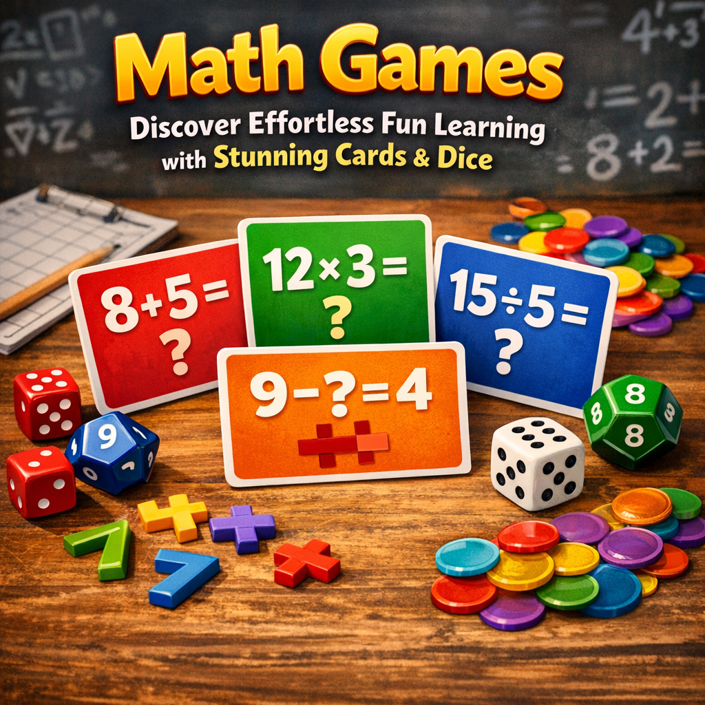 Illustration of Math Games: Discover Effortless Fun Learning with Stunning Cards & Dice